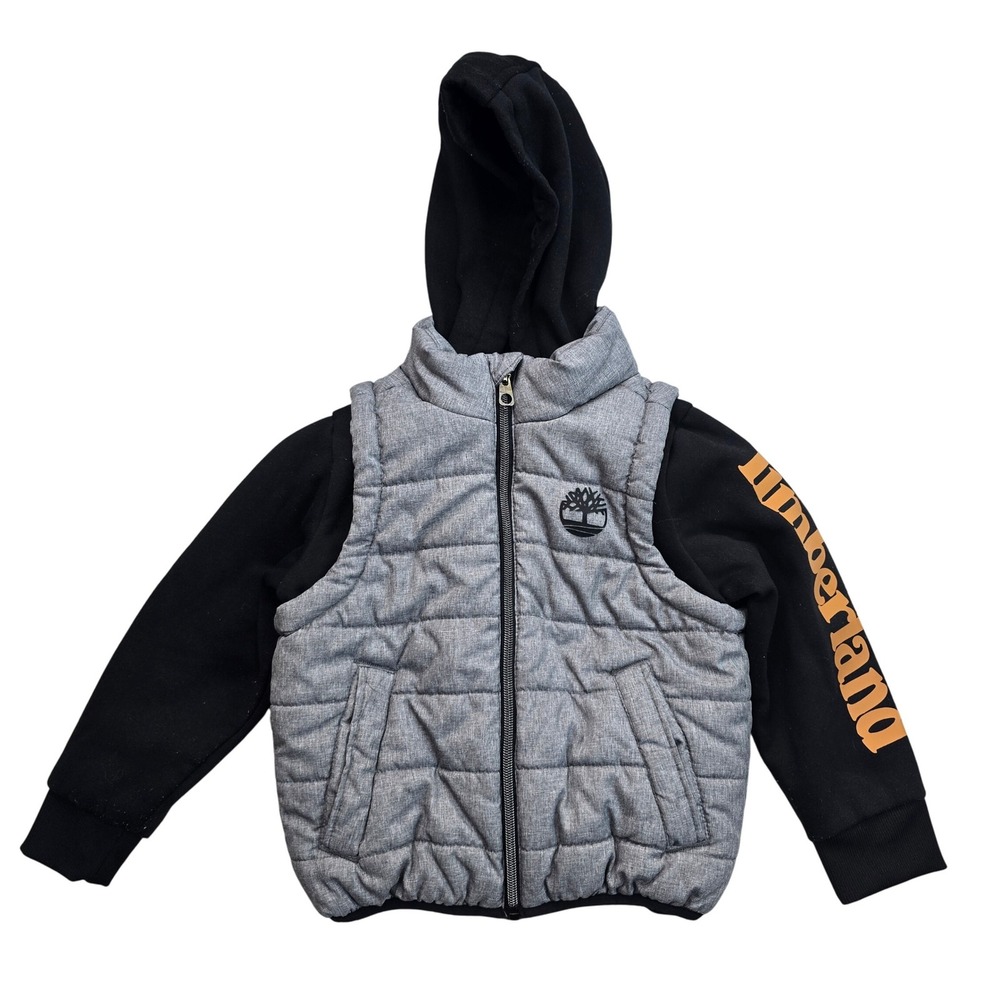 Timberland Kids Vest Hoodie Jacket Gray Black‎ Sleeves Size 5